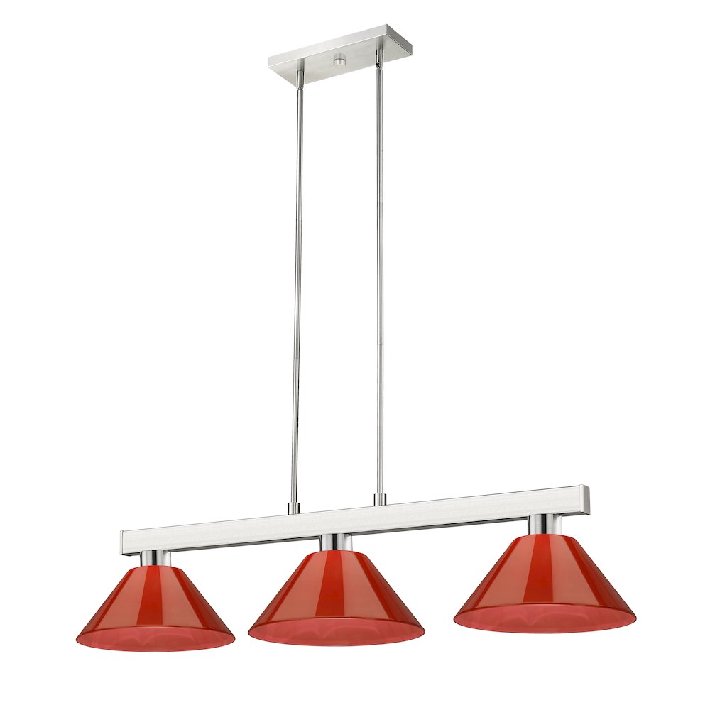 Z-Lite Cobalt 3 Light Billiard, Steel Frame, Red Shade Color