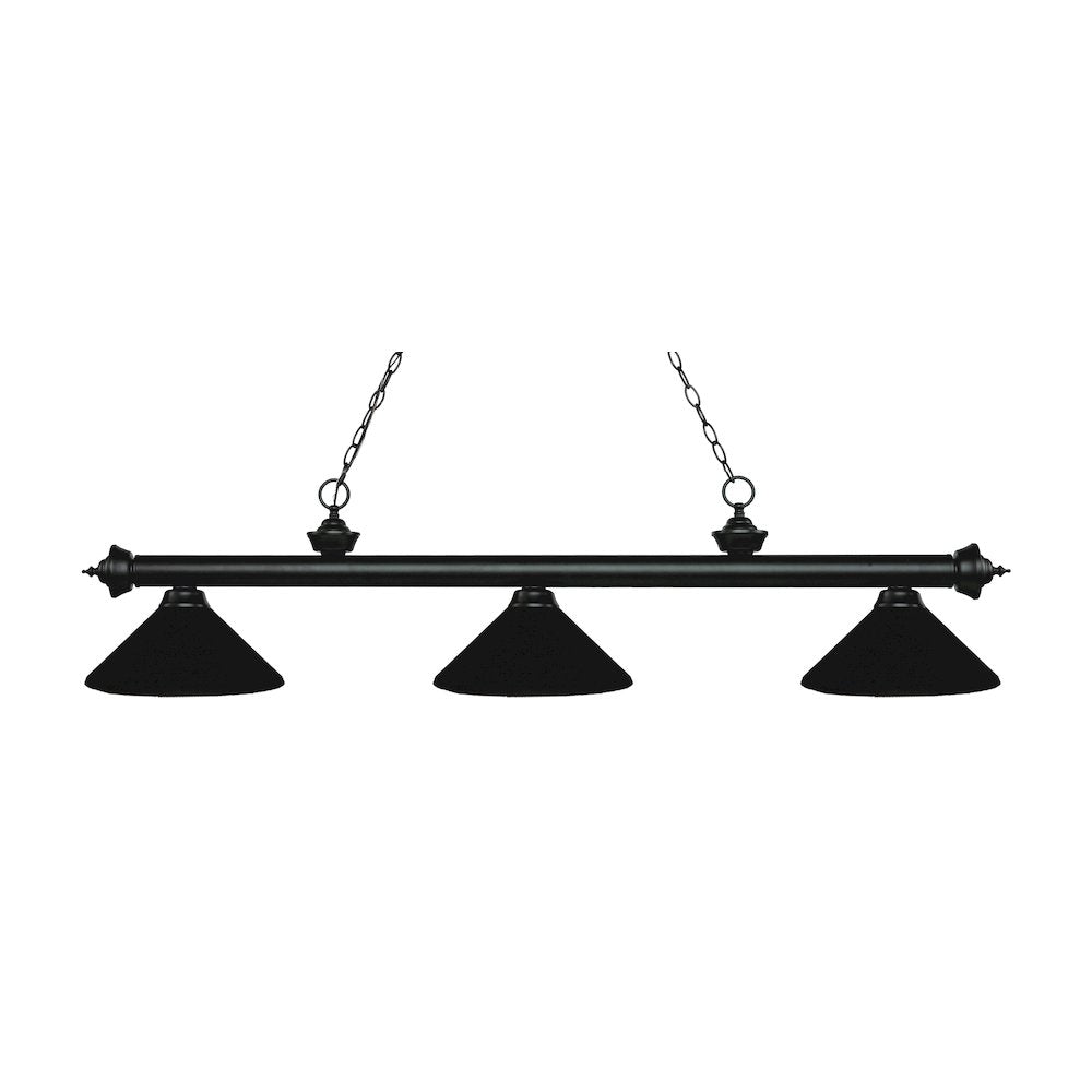 Z-Lite Riviera 3 Light Billiard, Steel Frame, Matte Black Shade Color