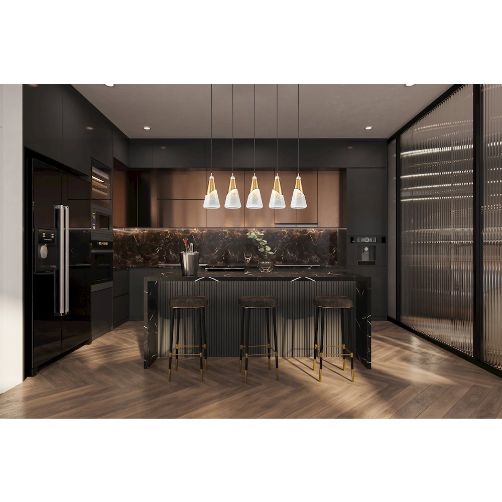 Z-Lite Aimie 5 Light Linear Chandelier, Modern Gold