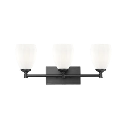 Z-Lite Oren 3 Light Vanity in Matte Black color, Steel frame