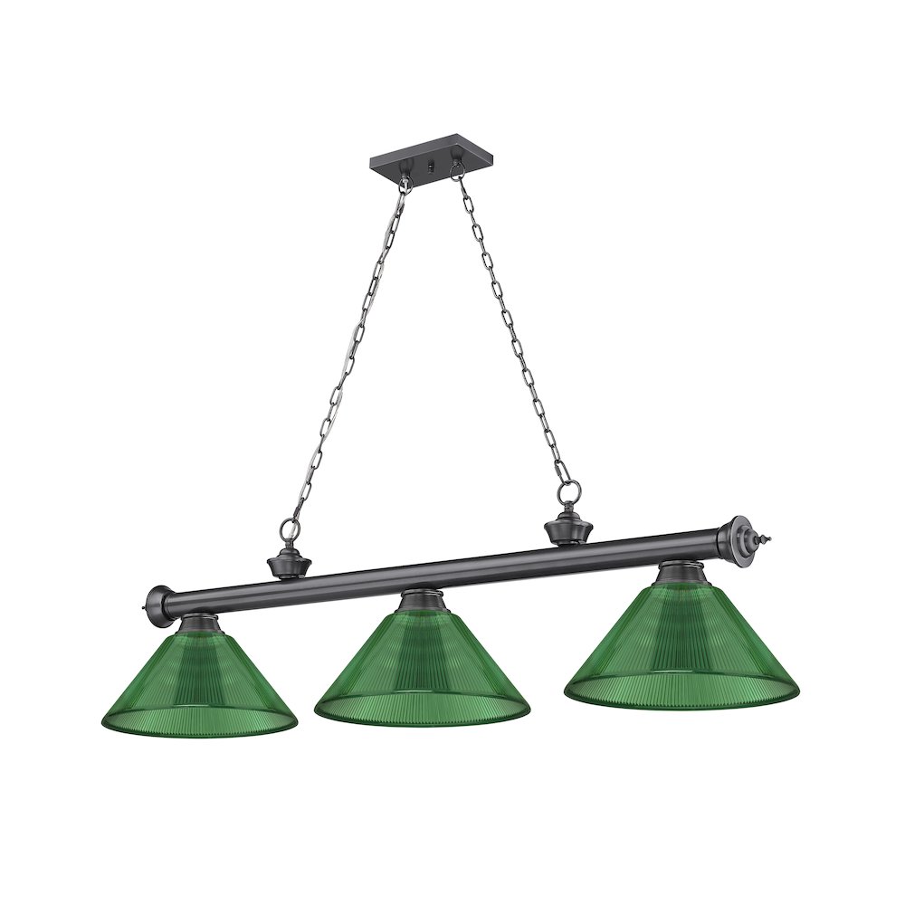 Z-Lite Cordon 3 Light Billiard, Steel Frame, Green Shade Color