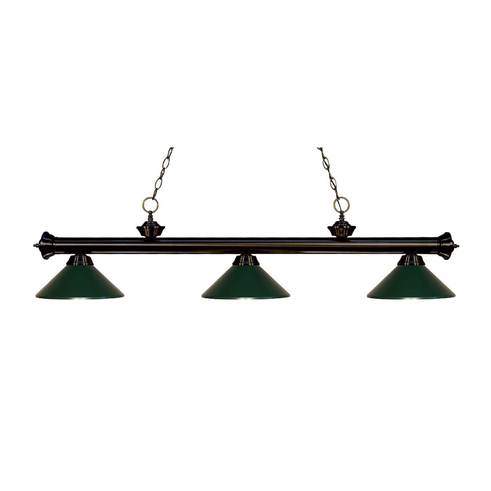 Z-Lite Riviera 3 Light Billiard, Steel Frame, Dark Green Shade Color