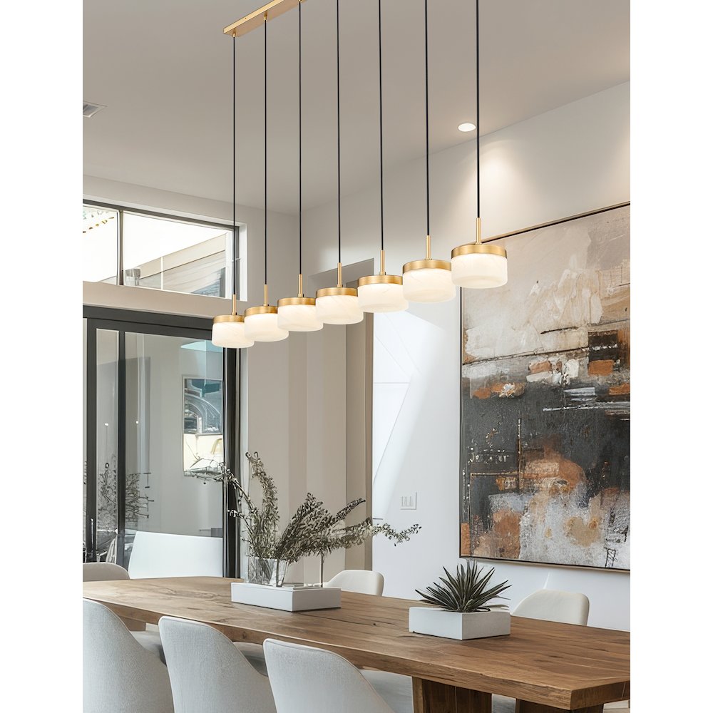 Z-Lite 7 Light Linear Chandelier, Modern Gold