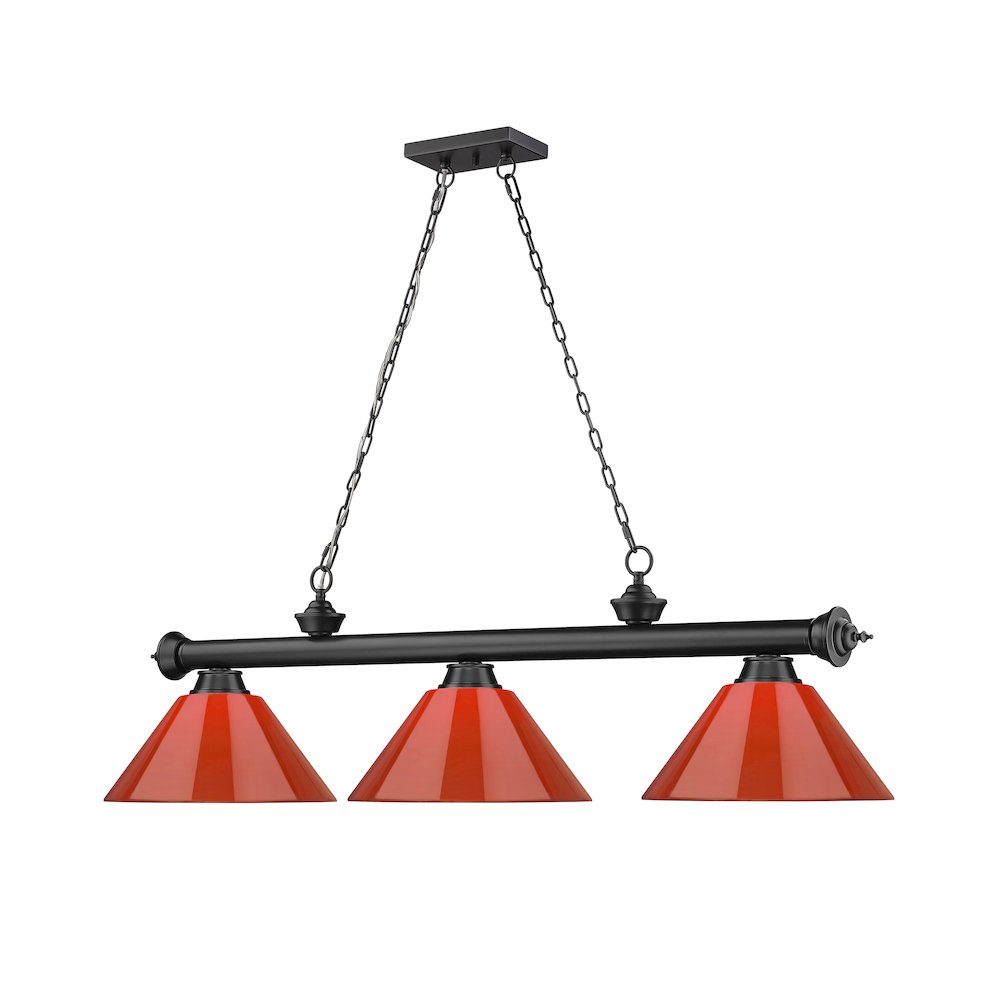Z-Lite Cordon 3 Light Billiard, Steel Frame, Red Shade Color