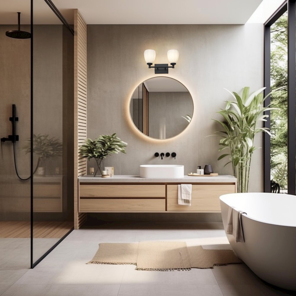 Z-Lite Oren 2 Light Vanity in Matte Black color, Steel frame