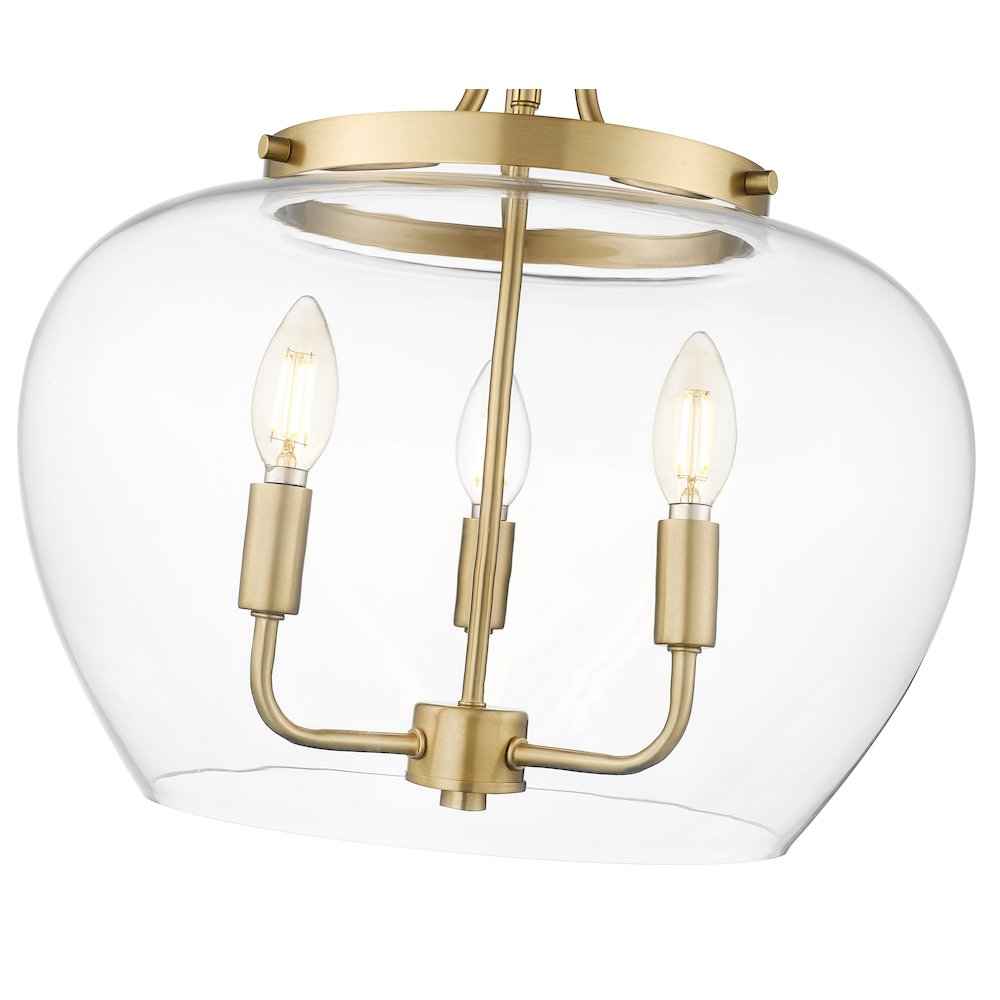 Z-Lite 3 Light Semi Flush Mount, Burnished Brass