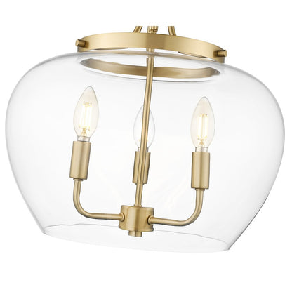 Z-Lite 3 Light Semi Flush Mount, Burnished Brass