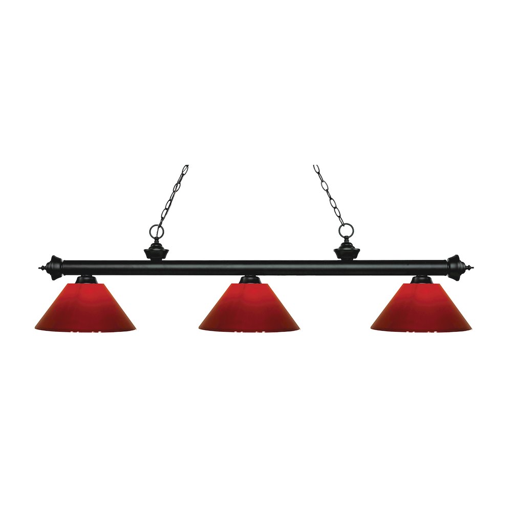 Z-Lite Riviera 3 Light Billiard, Steel Frame, Red Shade Color