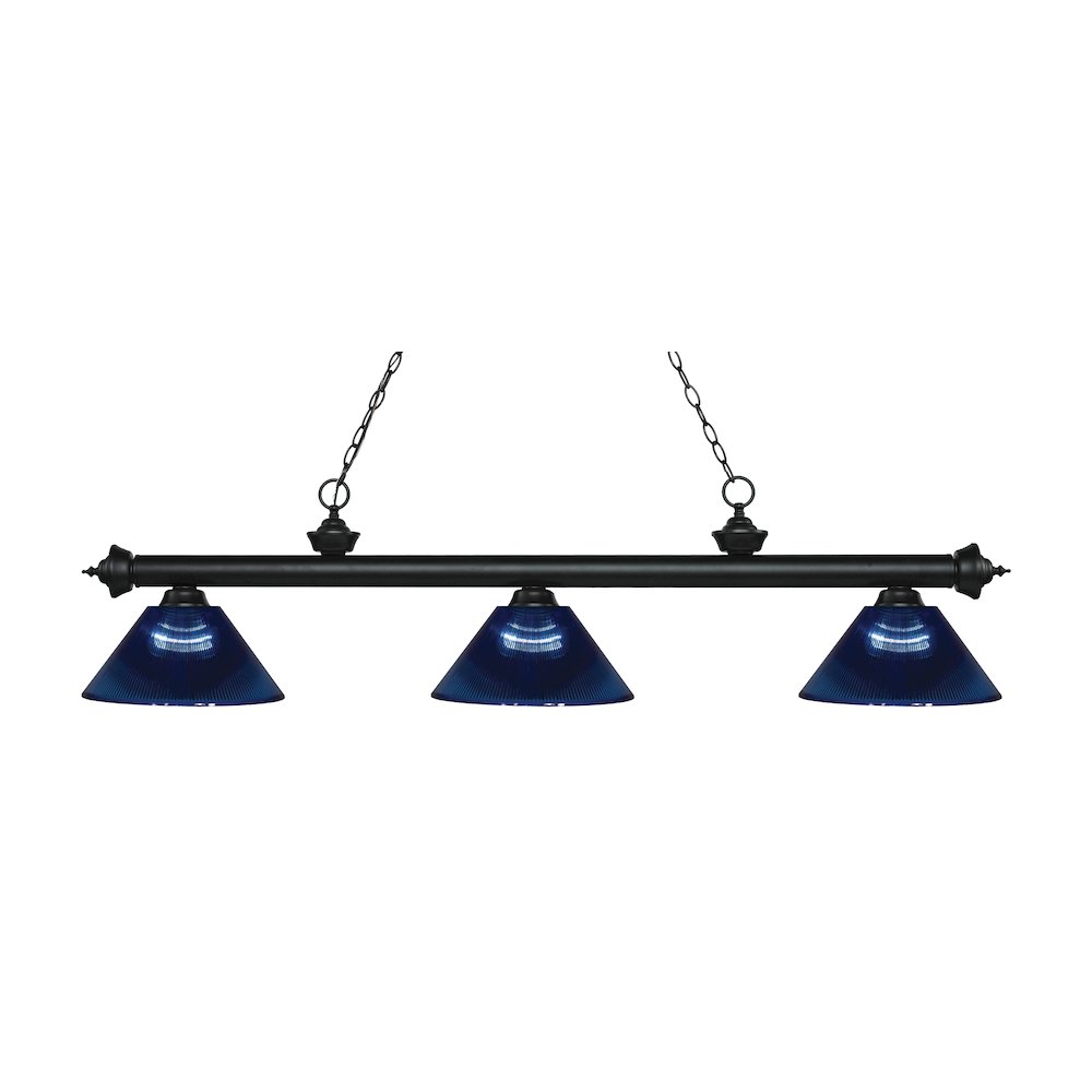 Z-Lite Riviera 3 Light Billiard, Steel Frame, Dark Blue Shade Color