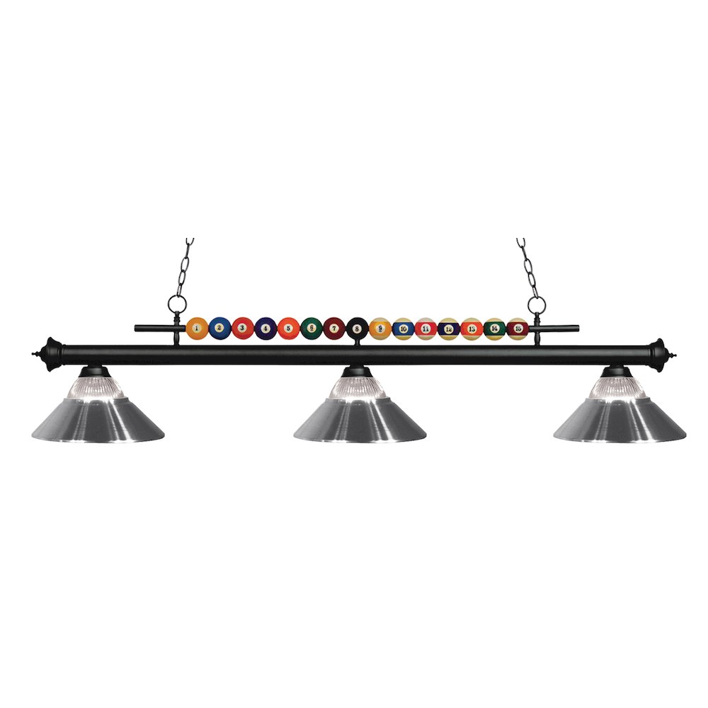 Z-Lite Shark 3 Light Billiard, Steel Frame, Clear Ribbed + Chrome Shade Color