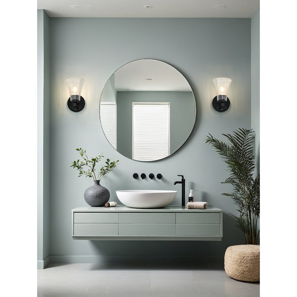 Z-Lite Belle 1 Light Wall Sconce in Matte Black color, Steel frame
