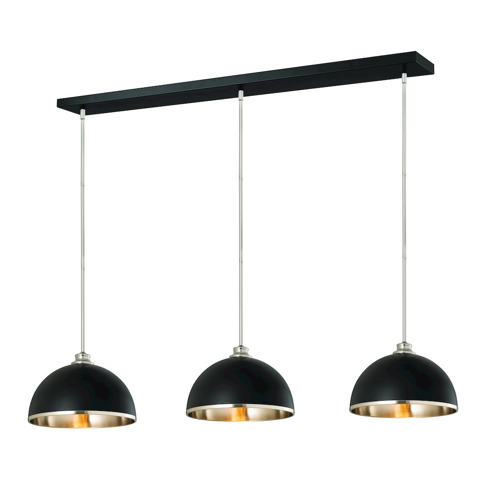 Z-Lite 3 Light Pendant, Matte Black + Brushed Nickel Frame Finish