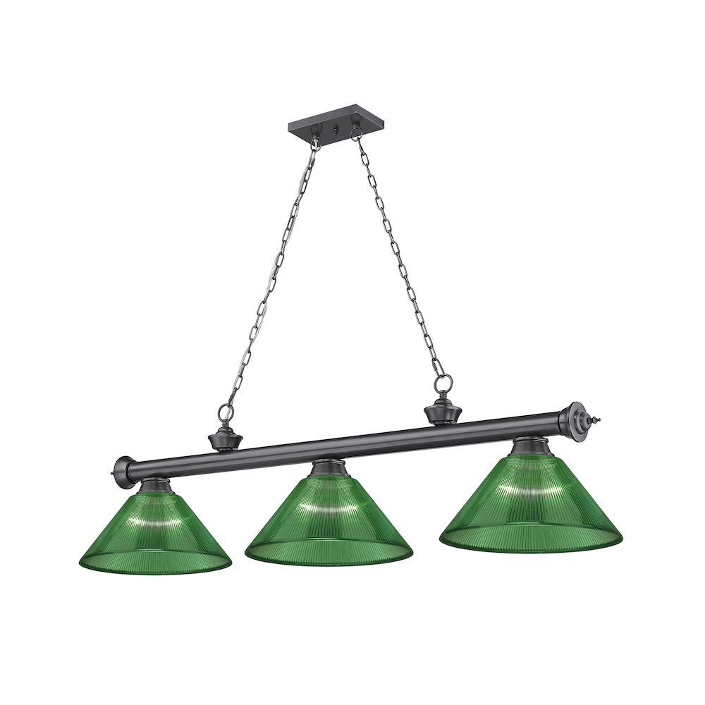 Z-Lite Cordon 3 Light Billiard, Steel Frame, Green Shade Color