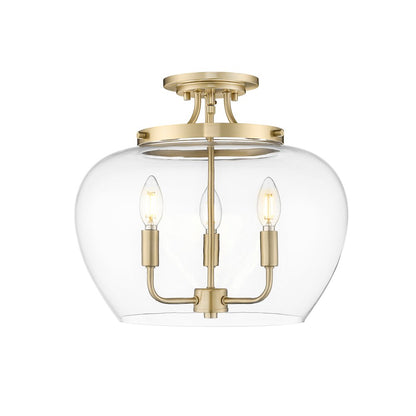 Z-Lite 3 Light Semi Flush Mount, Burnished Brass