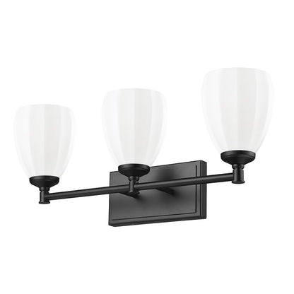 Z-Lite Oren 3 Light Vanity in Matte Black color, Steel frame