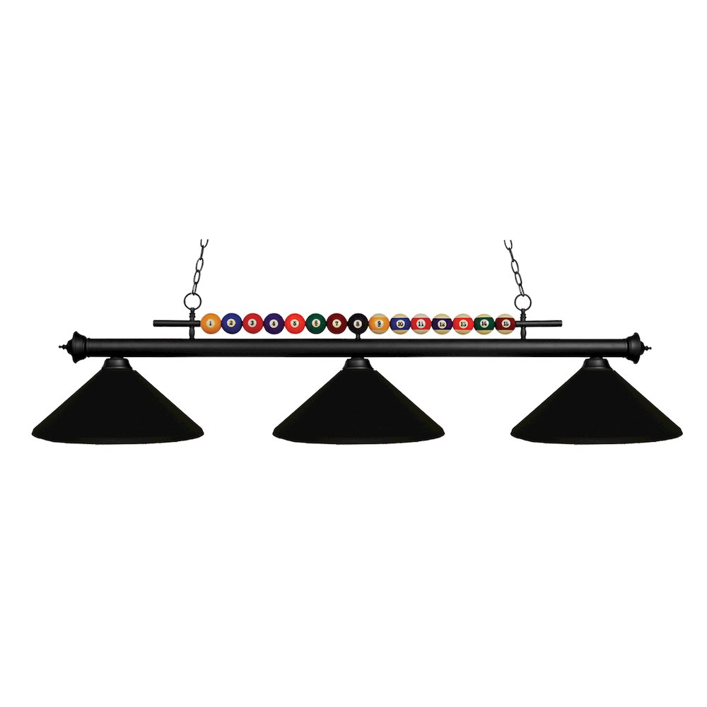 Z-Lite Shark 3 Light Billiard, Steel Frame, Matte Black Shade Color