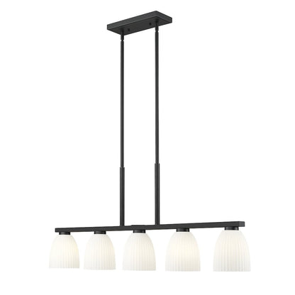 Z-Lite Naya 5 Light Linear Chandelier in Matte Black color, Steel frame