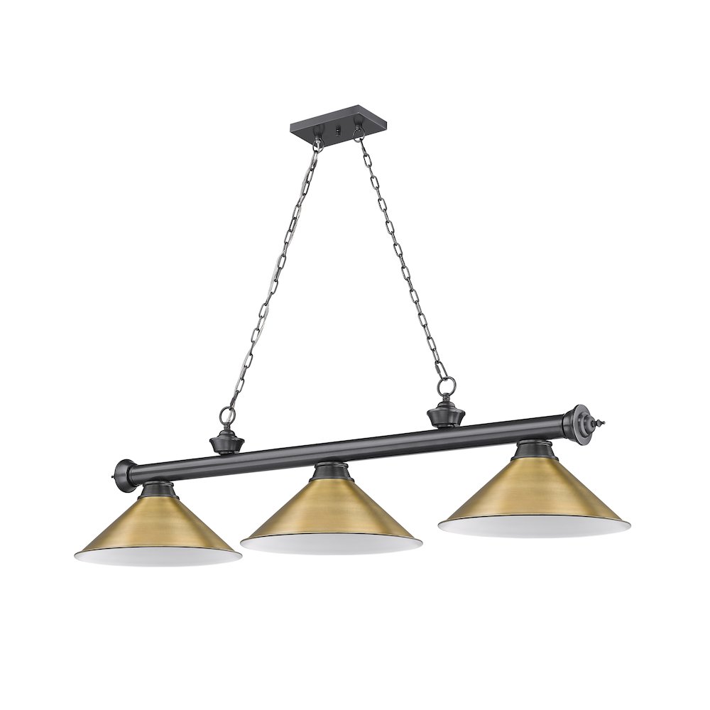 Z-Lite Cordon 3 Light Billiard, Steel Frame, Rubbed Brass Shade Color