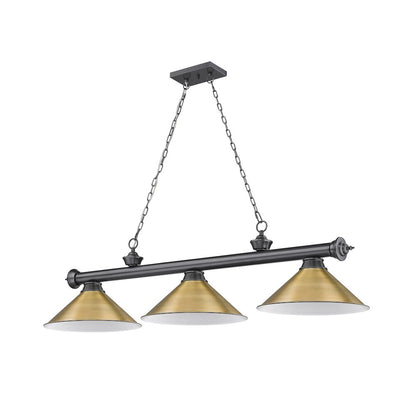 Z-Lite Cordon 3 Light Billiard, Steel Frame, Rubbed Brass Shade Color