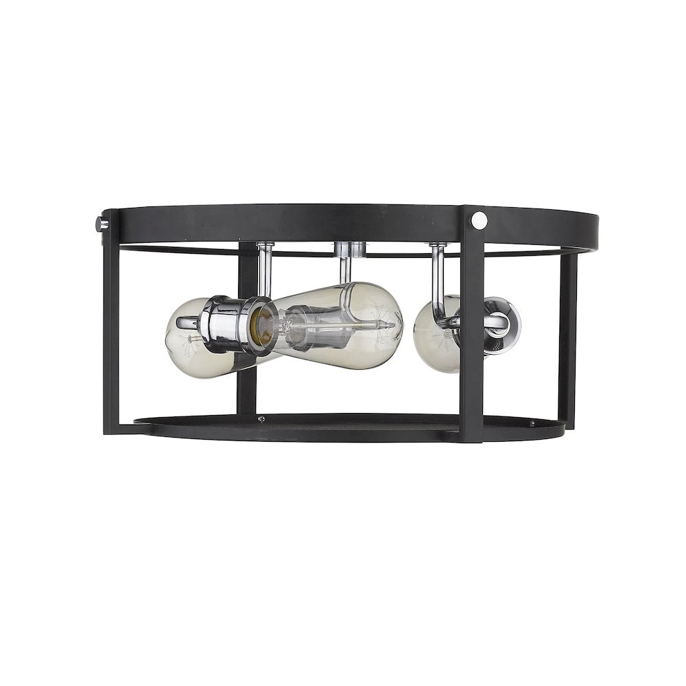 Z-Lite 3 Light Flush Mount, Matte Black + Chrome Frame Finish