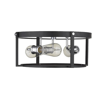 Z-Lite 3 Light Flush Mount, Matte Black + Chrome Frame Finish
