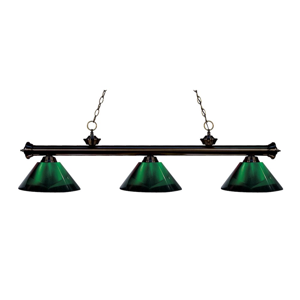 Z-Lite Riviera 3 Light Billiard, Steel Frame, Green Shade Color