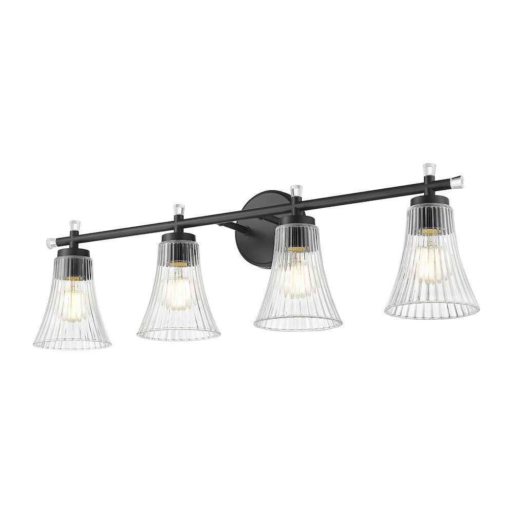 Z-Lite Belle 4 Light Vanity in Matte Black color, Steel frame
