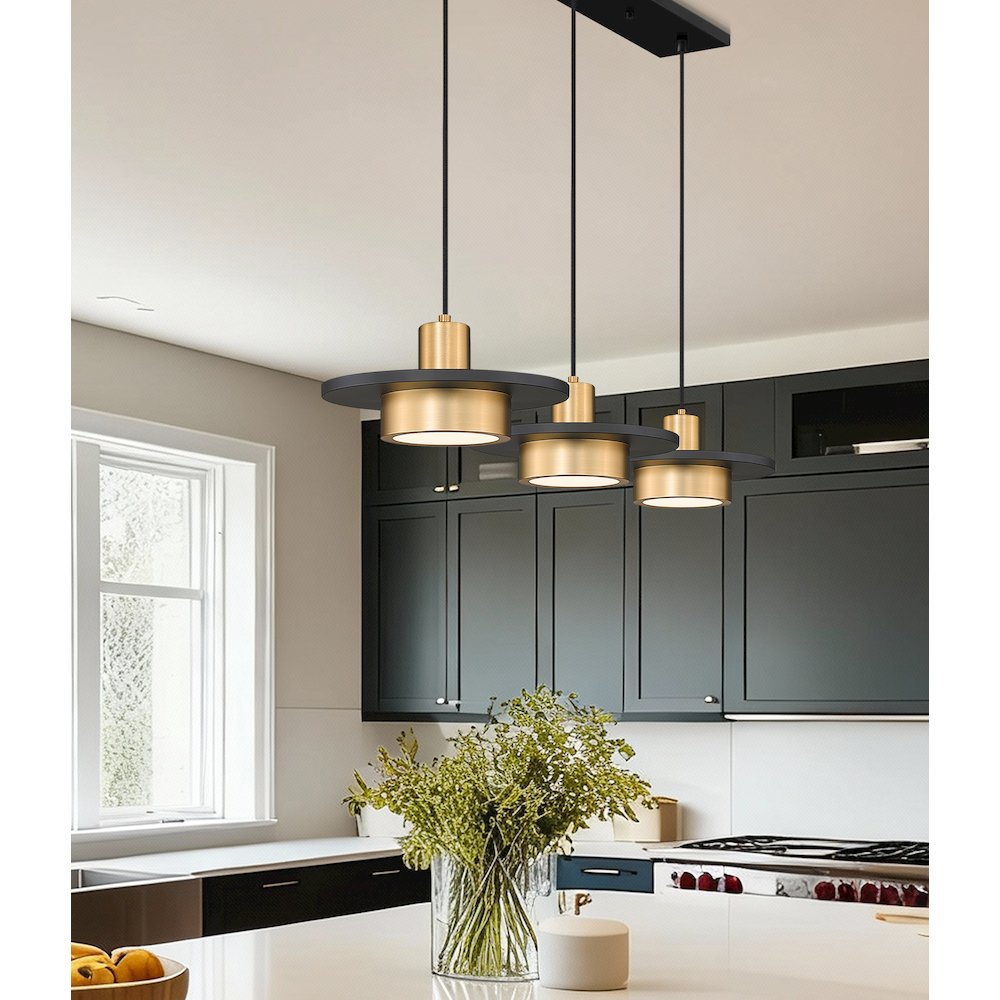 Z-Lite 3 Light Linear Chandelier, Matte Black + Modern Gold