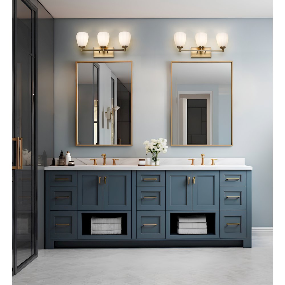 Z-Lite Oren 3 Light Vanity in Modern Gold color, Steel frame
