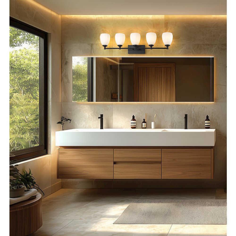 Z-Lite Oren 5 Light Vanity in Matte Black color, Steel frame