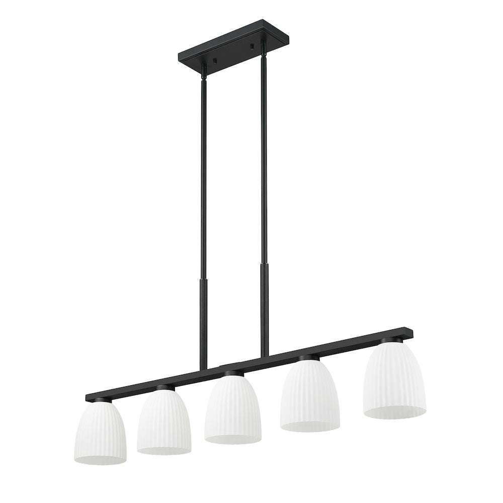 Z-Lite Naya 5 Light Linear Chandelier in Matte Black color, Steel frame