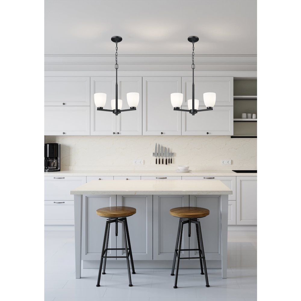 Z-Lite Naya 3 Light Chandelier in Matte Black color, Steel frame