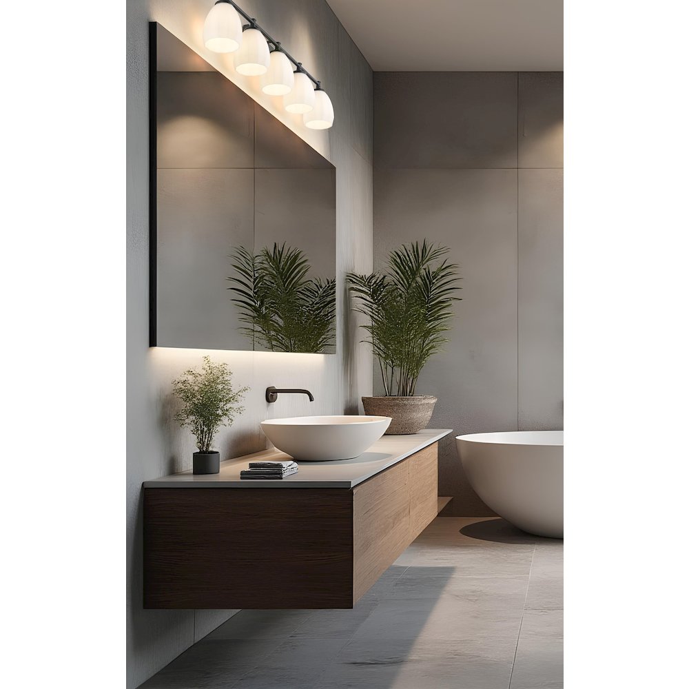Z-Lite Oren 5 Light Vanity in Matte Black color, Steel frame