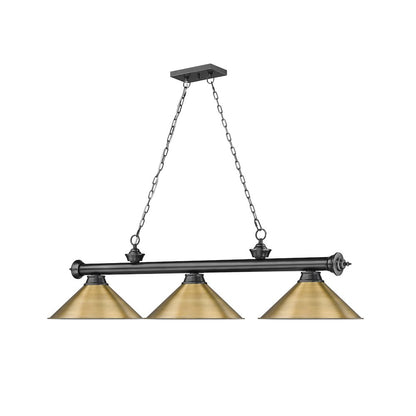Z-Lite Cordon 3 Light Billiard, Steel Frame, Rubbed Brass Shade Color