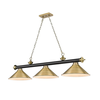 Z-Lite Cordon 3 Light Billiard, Steel Frame, Rubbed Brass Shade Color