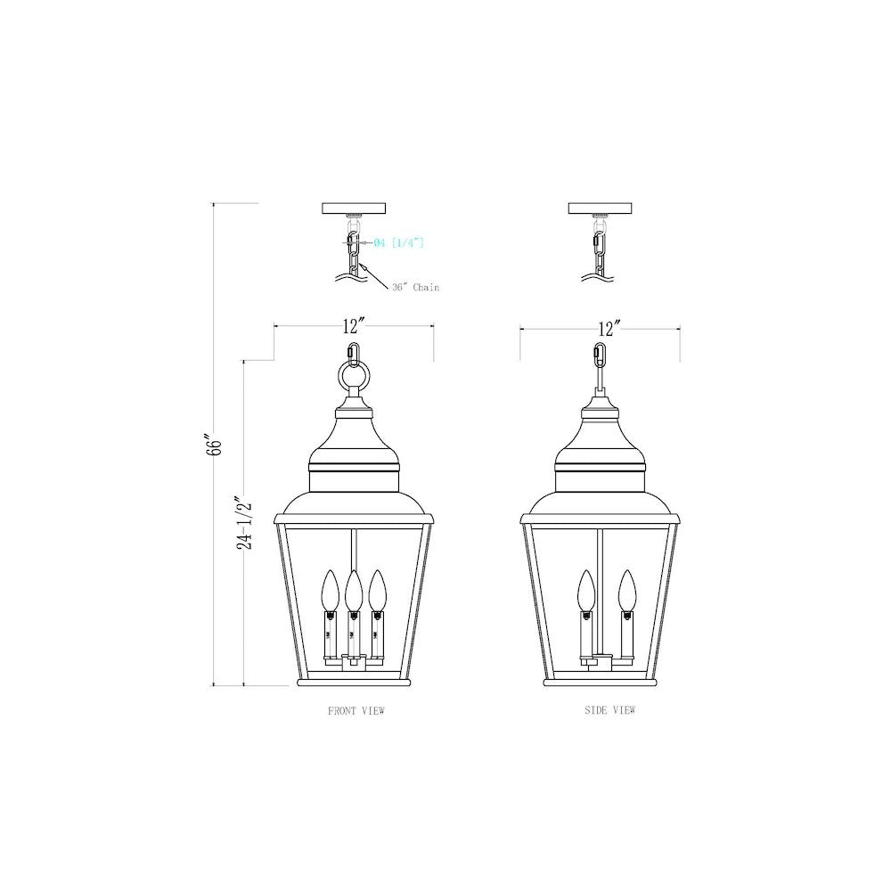 Z-Lite 3 Light Outdoor Chain Mount Ceiling Fixture, Sand Black