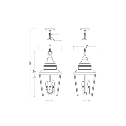 Z-Lite 3 Light Outdoor Chain Mount Ceiling Fixture, Sand Black