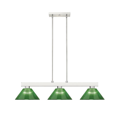 Z-Lite Cobalt 3 Light Billiard, Steel Frame, Green  Shade Color