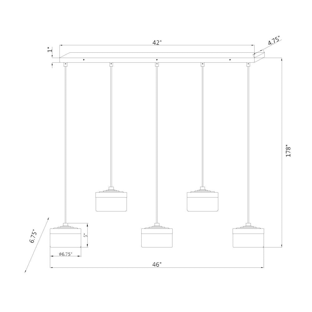 Z-Lite 5 Light Linear Chandelier, Matte Black