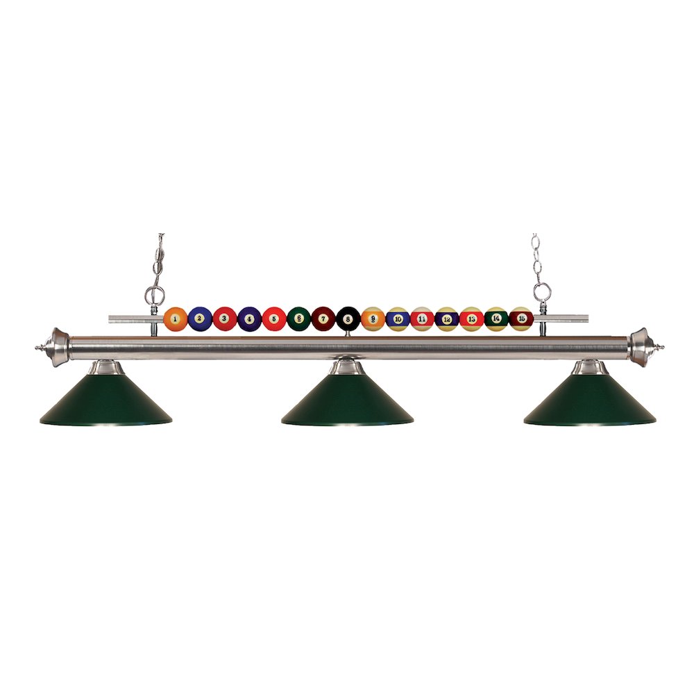 Z-Lite Shark 3 Light Billiard, Steel Frame, Dark Green Shade Color