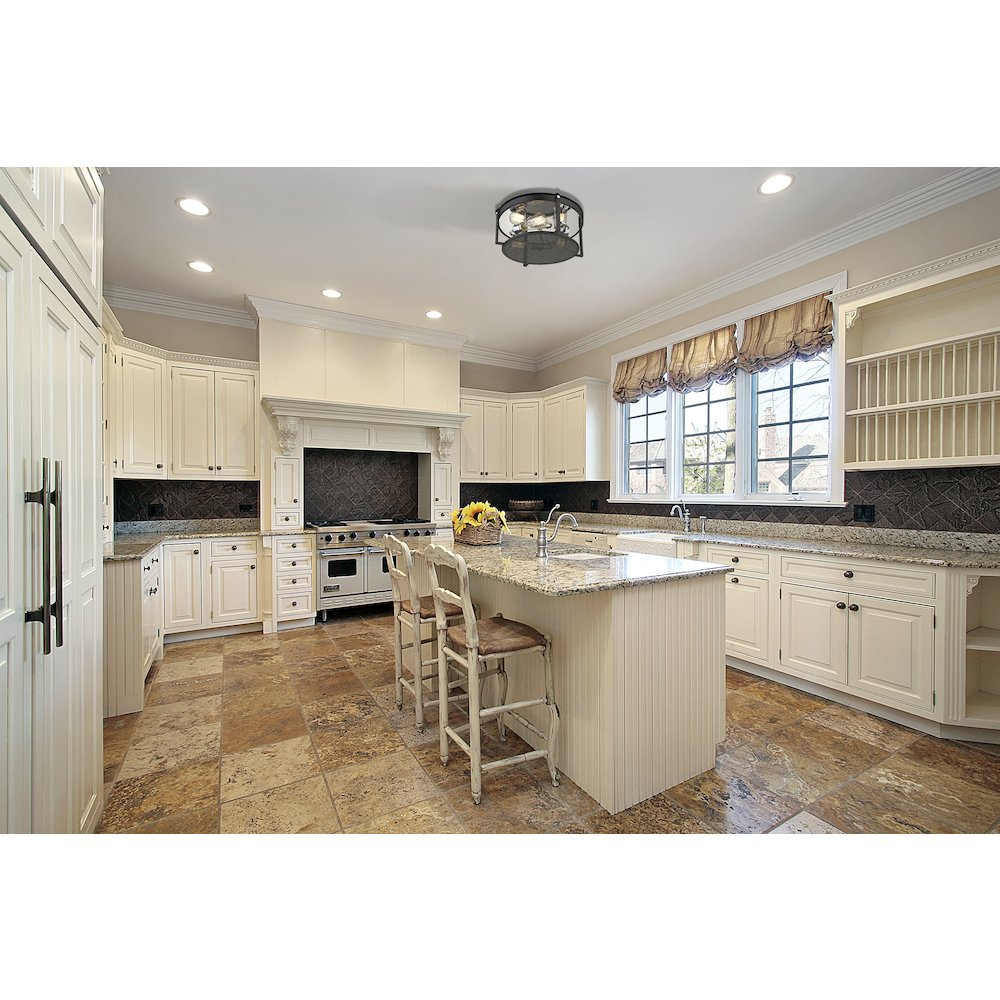 Z-Lite 3 Light Flush Mount, Matte Black + Chrome Frame Finish