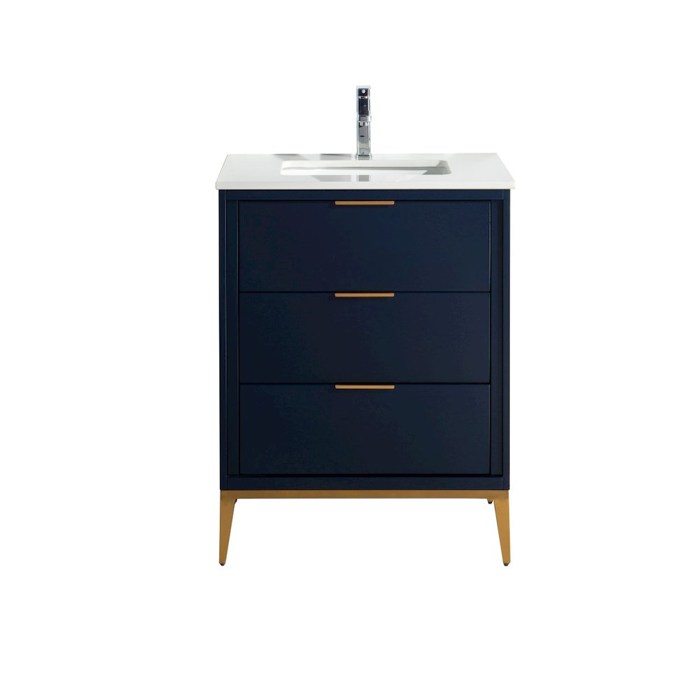 Divani 24'' Gloss Blue Vanity W/ Quartz Counter Top (Back Splash Free)