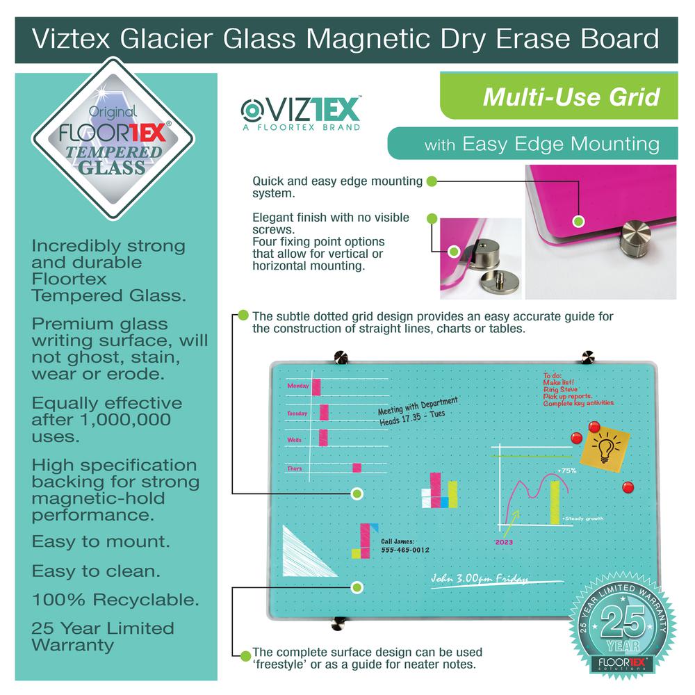 Glacier Black Multi-Purpose Grid Glass Dry Erase Board 24" x 36"