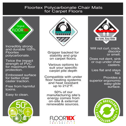 Polycarbonate Rectangular Chair Mat for Low Pile Carpets - 48" x 51"