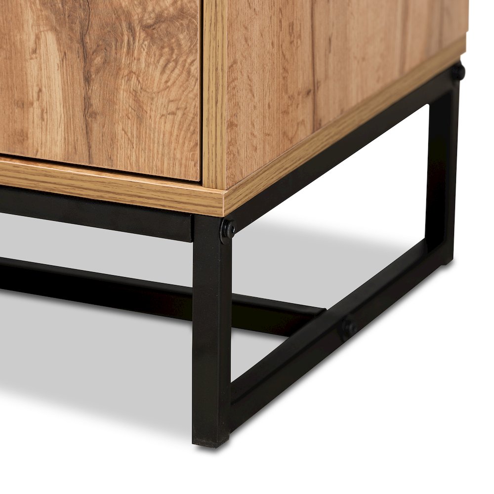 Industrial Oak Finished Wood and Black Metal 3-Drawer Sideboard Buffet