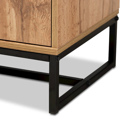 Industrial Oak Finished Wood and Black Metal 3-Drawer Sideboard Buffet