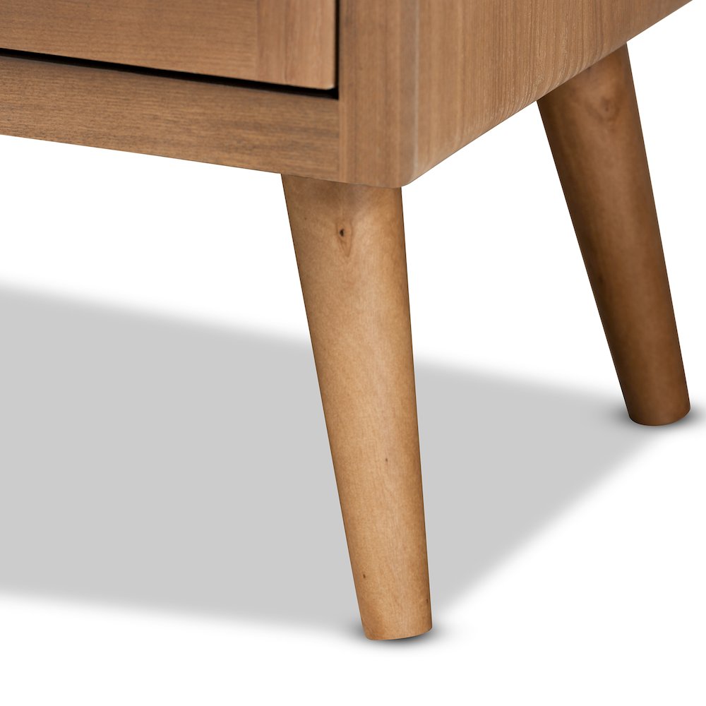 Medium Oak Finished Wood and Rattan 2-Door Accent Storage Cabinet