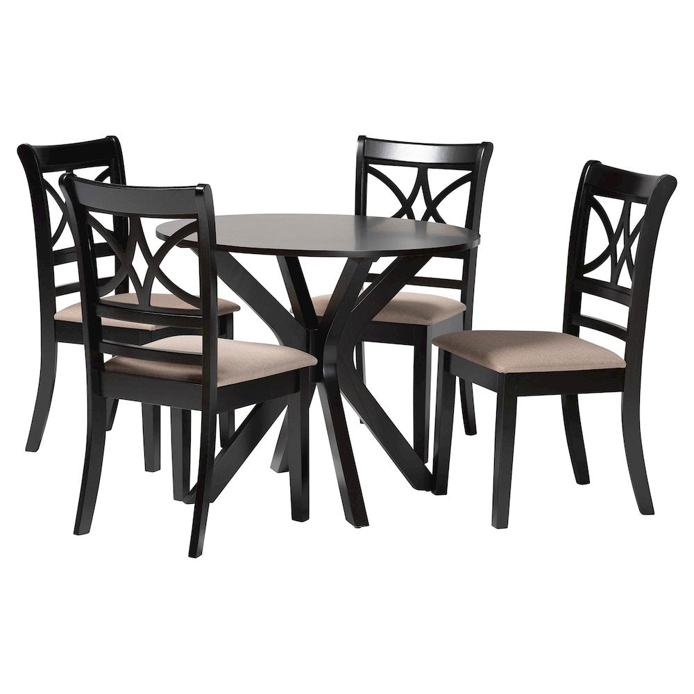 Julia 5-Piece Dining Set, Mid-Century Modern Round Table, Chair Set, Sand