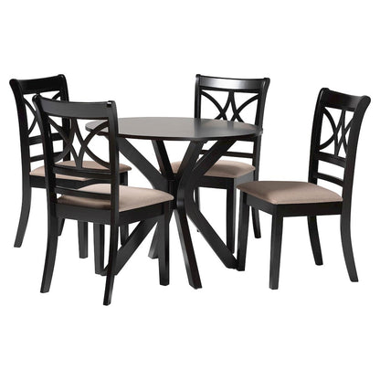 Julia 5-Piece Dining Set, Mid-Century Modern Round Table, Chair Set, Sand