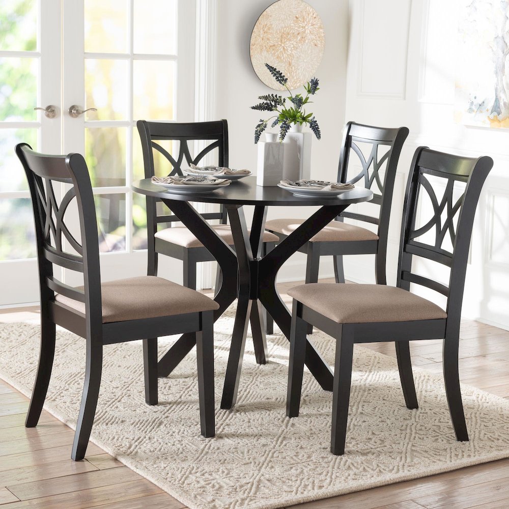 Julia 5-Piece Dining Set, Mid-Century Modern Round Table, Chair Set, Sand